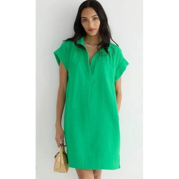 J.CREW Kelly Green V-Neck Shirt Dress in Soft Gauze - Picture 1 of 14